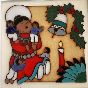 Masterworks made in USA,handcrafted art tiles,ceramic trivet Christmas theme,